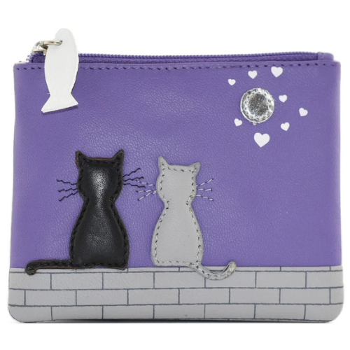 Mala Leather Midnight Cats Coin Purse RFID Purple