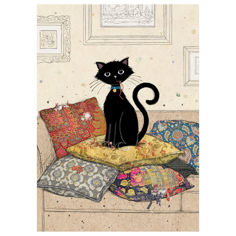 Bug Art Luxury Greetings Card - Cute Cushion Kitty