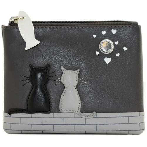 Mala Leather Midnight Cats Coin Purse RFID Grey