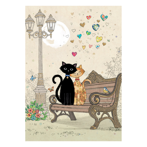 Bug Art Luxury Greetings Card - Bench Kitties