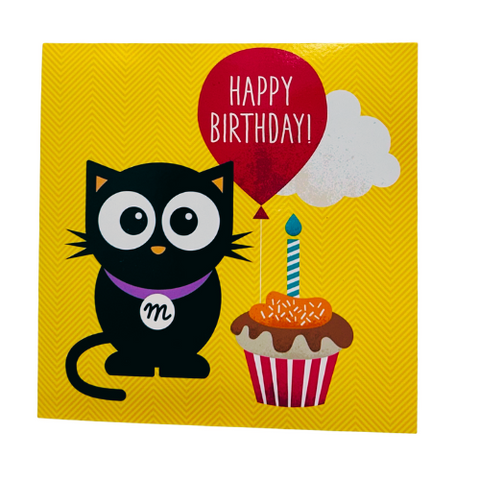 Milo Cat and Cupcake Happy Birthday Greetings Card