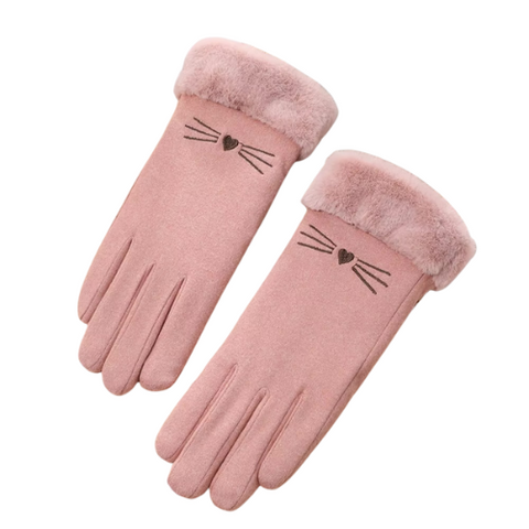 Ladies Faux Suede Soft Kitty Gloves Touch Screen Compatible