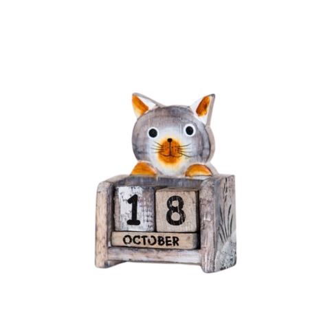 Fair-trade Handmade Wooden Cat Calendar 10x8cm