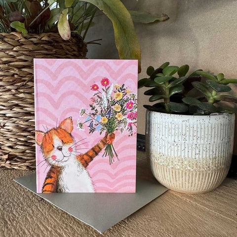 Alex Clark Cat & Spring Bouquet Little Doodles Greetings Card