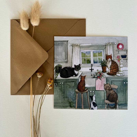 Alex Clark Square Cat Greetings Card - Kitchen