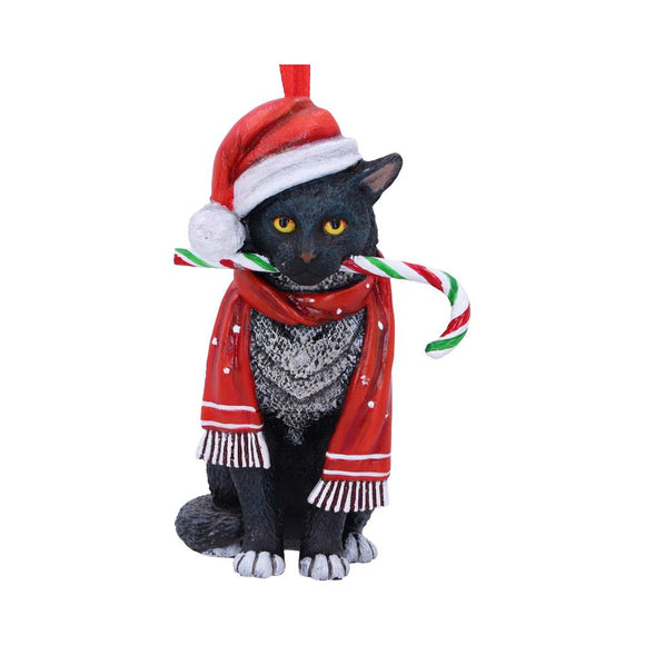 Lisa Parker Christmas Candy Cane Cat Hanging Ornament