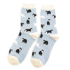 Miss Sparrow Bamboo Socks 'Black & White Cats' Powder Blue