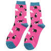 Miss Sparrow Bamboo Socks 'Black & White Cats' Fuchsia