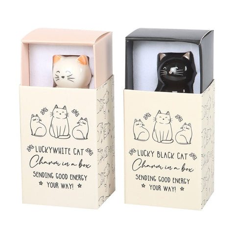 Cat Lucky Charm in Gift Box - Black or White Cat