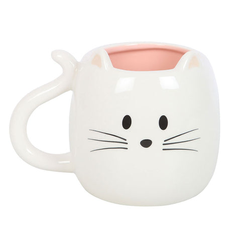White Cat Shaped Ceramic Mug with Tail Handle