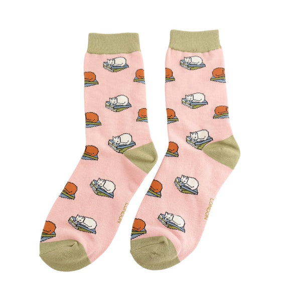 Miss Sparrow Bamboo Cat Socks 'Cat Nap' Dusky Pink