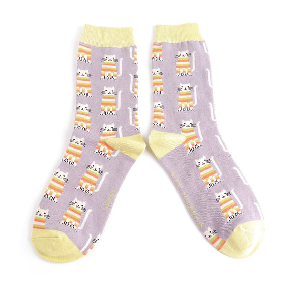 Miss Sparrow Bamboo Cat Socks 'Cosy Kitties' Lavender