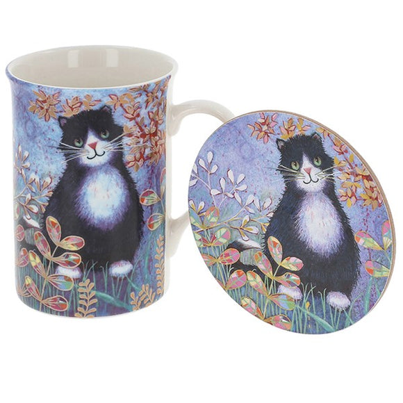 Penny Gaj Black & White Cat Mug and Coaster Set