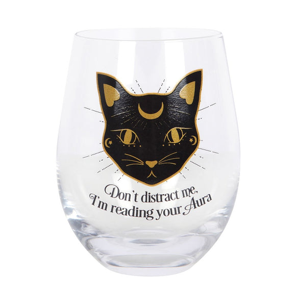 Reading Your Aura Cat Stemless Wine Glass