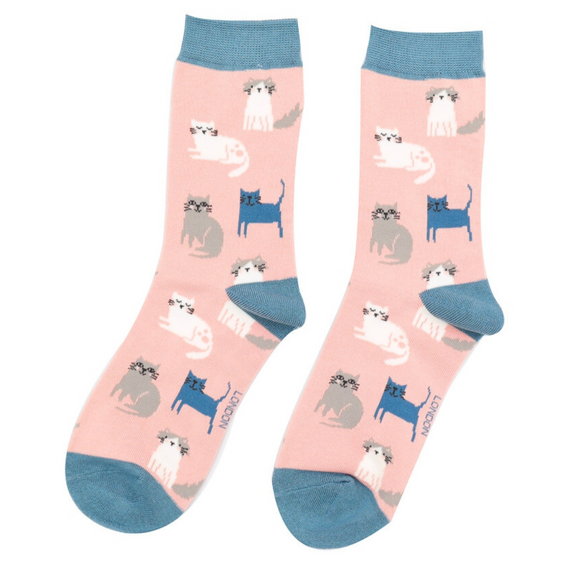 Miss Sparrow Ladies Bamboo Cat Socks 'Cute Kitten' Pink