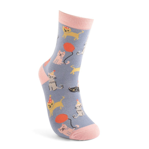 Miss Sparrow Bamboo Cat Socks 'Party Cats' Denim