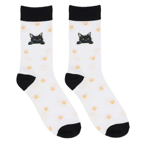 Pawsome Black Cat & Paw Prints Cotton Socks