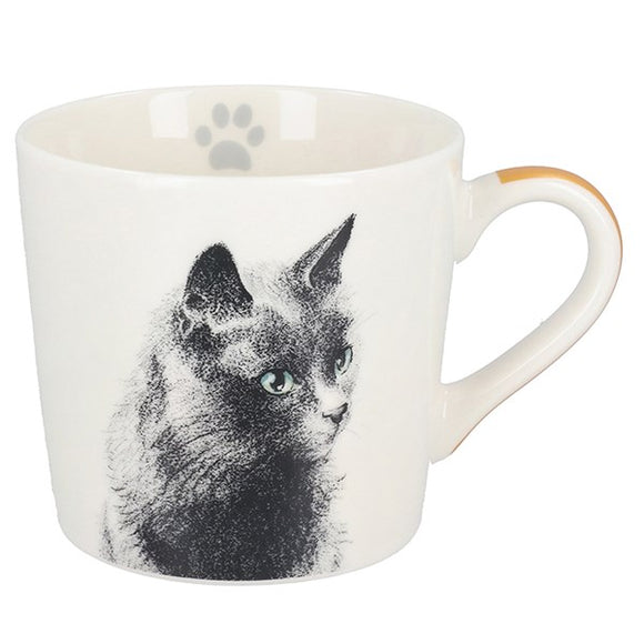 Pawsome Ceramic Grey Cat Mug with Paw Decoration