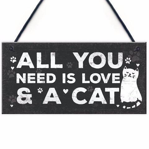 "All you need is love and a cat" Plywood Hanging Cat Plaque