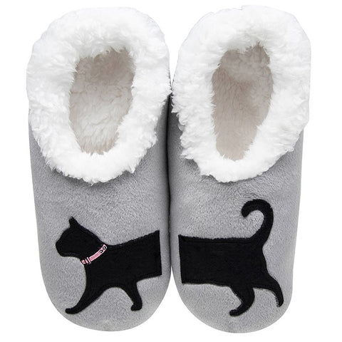 Snoozies Pairables Black Cat Cosy Cat Grey Slippers