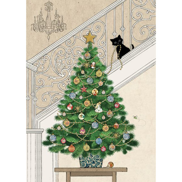 Bug Art Christmas Card - Tree Kitten (Single)