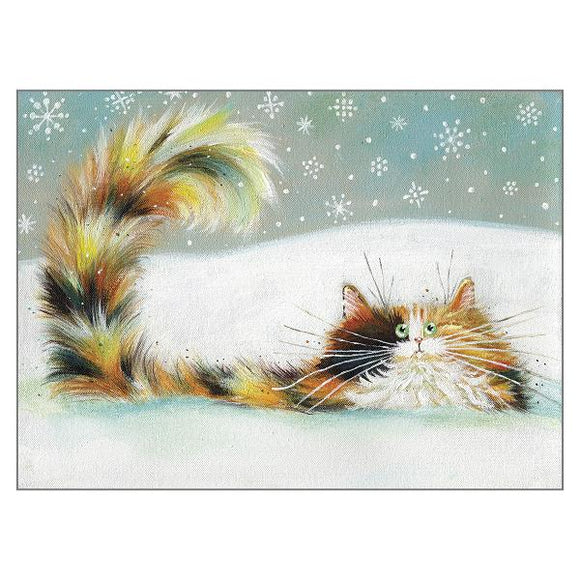 Kim Haskins Cat Christmas Card - Tortie in Snow (Single)