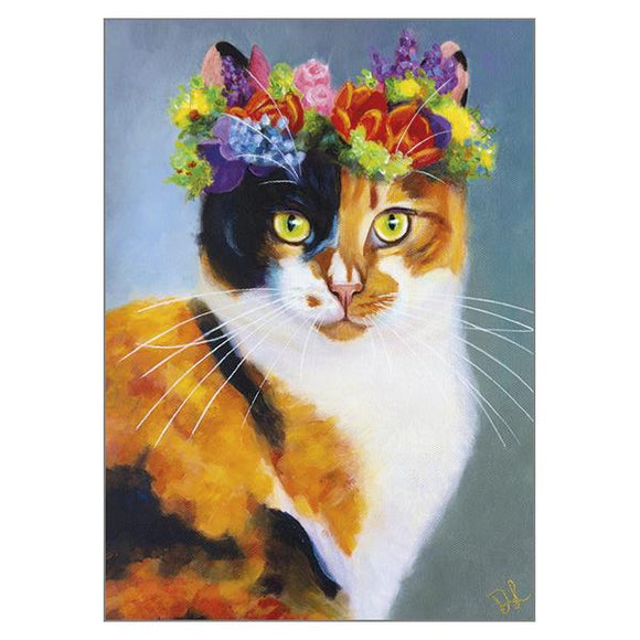 Denise Laurent Cat Greetings Card - Flower Cat