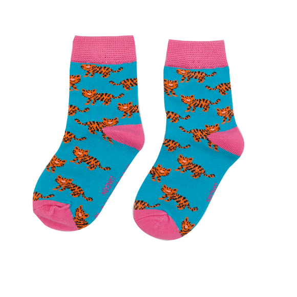 Miss Sparrow Girls Bamboo Socks 'Tigers' Turquoise