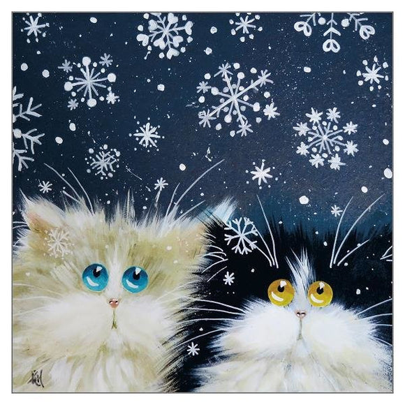 Kim Haskins Cat Christmas Card - Snowflakes (Single)