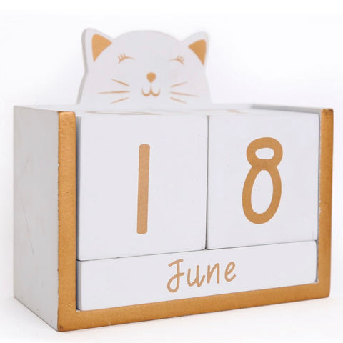 Perpetual Cat Block Calendar White & Gold