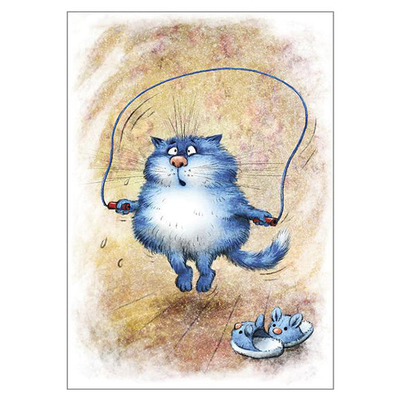 ‘Fitness’ Cat Large Greetings Card - Rita Zeniuk