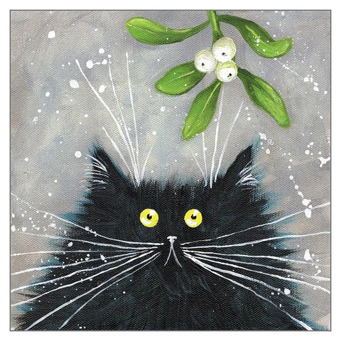 Kim Haskins Cat Christmas Card - Mistletoe Cat (Single)