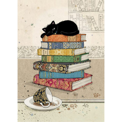 Bug Art Luxury Greetings Card - Books Kitty