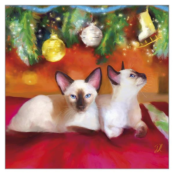 Denise Laurent Cat Christmas Card - Christmas Baubles