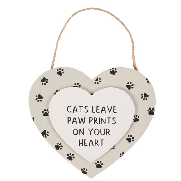 Cats Leave Paw Prints Hanging Heart Cat Plaque