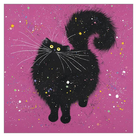 Kim Haskins Cat Greetings Card - Black Cat & Super Pink