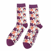Mr Heron Men's Bamboo Socks 'Happy Cats' Purple