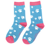 Miss Sparrow Ladies Bamboo Socks 'Paw Prints' Denim
