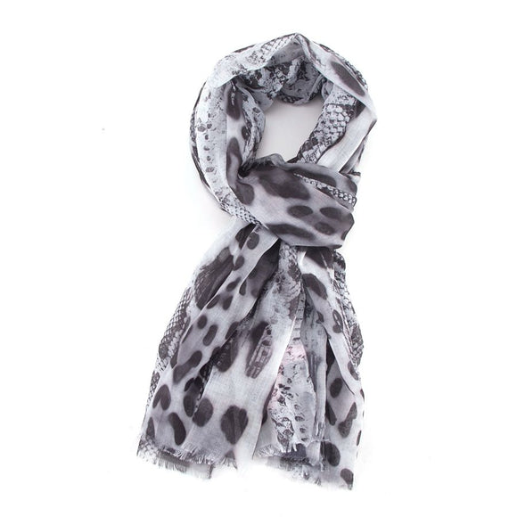 Miss Sparrow Soft Animal Print Scarf - Grey