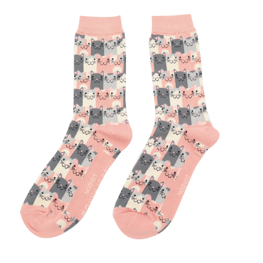 Miss Sparrow Ladies Bamboo Socks 'Happy Cats' Dusky Pink – Cat World ...