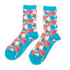 Miss Sparrow Ladies Bamboo Socks 'Happy Cats' Turquoise