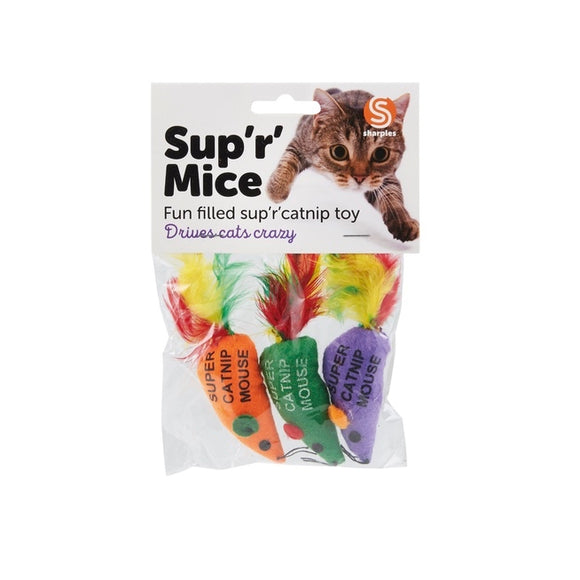 Sup'R Mice - Pack of 3 Catnip Mice with Feather Tails