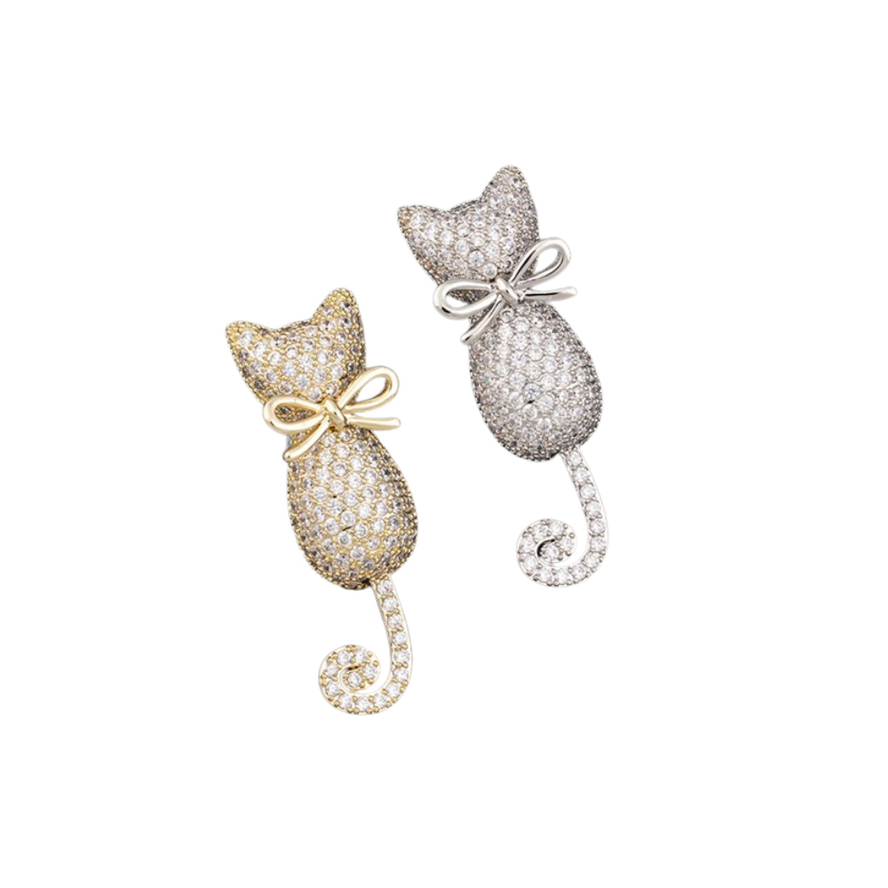 Equilibrium Silver or Gold Plated Sparkle Cat Brooch Cat World