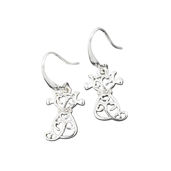 Equilibrium Filigree Cats Silver Plated Dangle Earrings