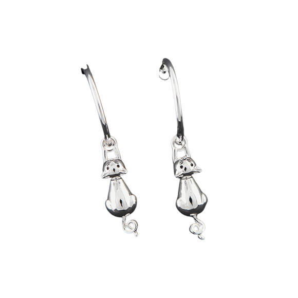 Equilibrium Silver Plated Hanging Cat Earrings