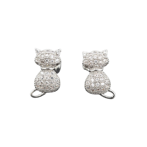 Equilibrium Pave Cats Stud Silver Plated Earrings