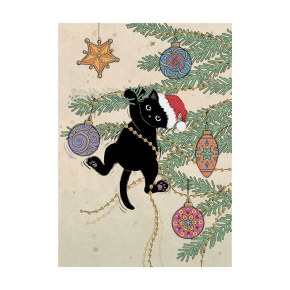 Bug Art Christmas Card - Christmas Kitty Cat (Single)