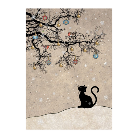 Bug Art Christmas Card - Cat and Robins (Single)