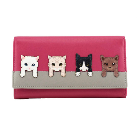 Mala Leather Cats on Wall Flap Over Purse - Pink