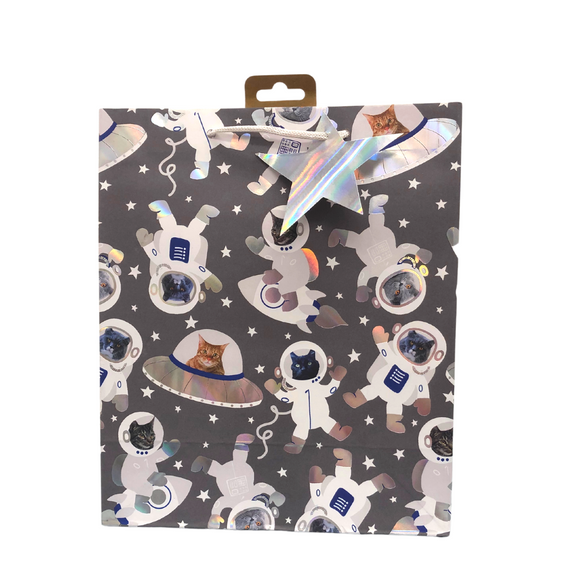 Cat Astronaut Large Grey Gift Bag